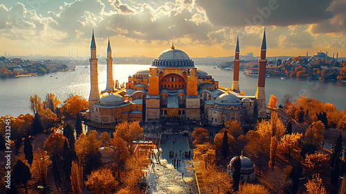 Hagia Sophia in Istanbul, Turkey. Hagia Sophia is a former Greek Orthodox patriarchal basilica (church) 3D rendering.