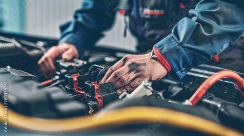 Checking a car battery level, underlining regular vehicle maintenance and the importance of a reliable power source
