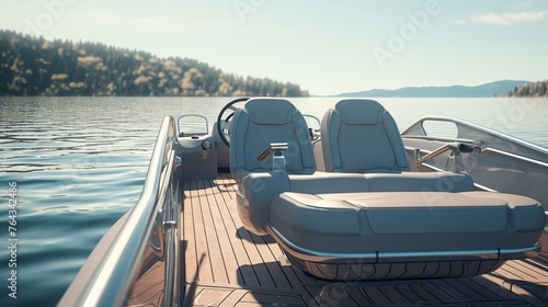 A photo of a modern pontoon boat equipped for relaxation