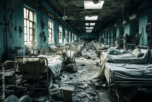 A dystopian hospital ward overwhelmed with patients