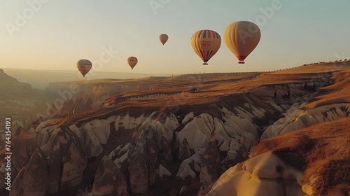 Hot air balloons flying over the Botan Canyon in TURKEY 