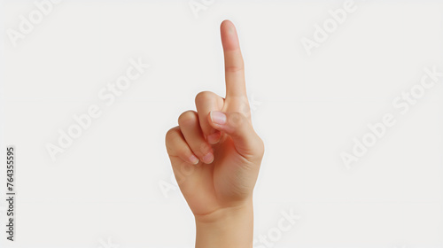 Woman hand index finger pointing up, isolated on a white background. Above direction, touch or click concept. Choice press gesture, recommend product, check important promo