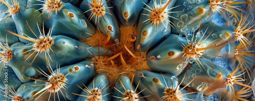 Macro detail of a blue cactus plant