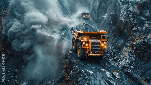 professional shot heavy vehicles on mining in operation AI Image Generative