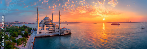 sunset over the river, View of The Blue Mosque of Istanbul in Turkey