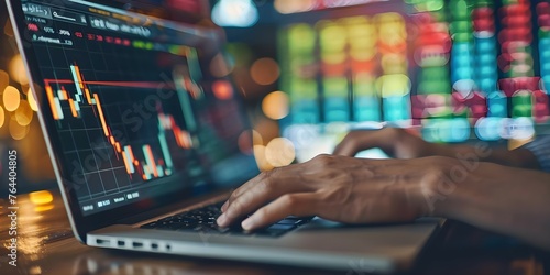 Businessman analyzing financial data on laptop showcasing stock market performance statistics. Concept Business Analysis, Financial Data, Stock Market Performance, Businessman, Laptop Analysis
