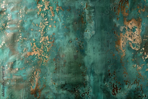 A minimalist copper patina texture with verdigris highlights