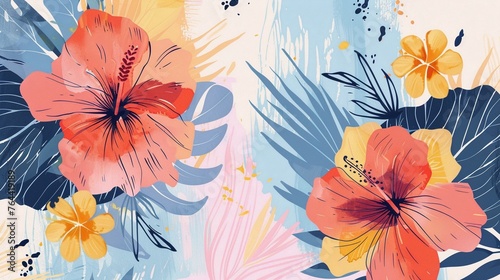Pacific Islander Heritage month abstract banner with tropical flowers.