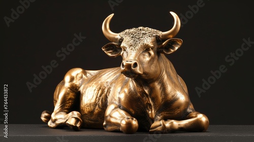 A Taurus bull ornament, Bronze sculpture of a bull lying down. Perfect for home decor, art collections, and gifts.