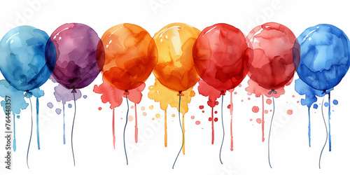 Watercolor 10th birthday clip art with 10 figures and balloons isolated on white background, Ai generated image