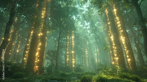 An ethereal forest with shimmering portals tered throughout inviting travelers to explore the diverse worlds beyond.