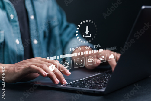 Software update or operating system upgrade concept. Installing update process, Improved functionality in the new version and improved security.
