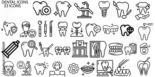 Teeth and dentistry 33 icon set 
