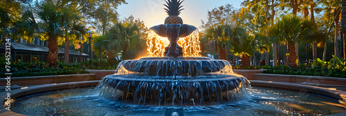 Pineapple fountain in Waterfront Park Charleston , Stone Flower fountain and pavilion 