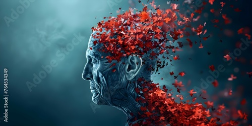 Illustration showing loss of memory and cognitive functions associated with Alzheimers. Concept Memory Loss, Cognitive Decline, Alzheimer's Disease, Brain Health, Neurological Disorders