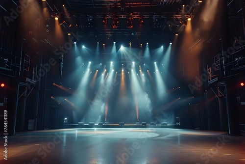 Live Theatrical Performance with Rigging, Lighting, and PA Systems in a Venue. Concept Theatrical Performance, Rigging, Lighting, Audio Systems, Venue Settings