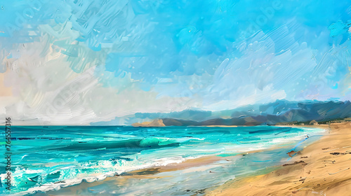 Vibrant beach landscape in impressionist style
