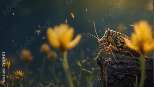 locust swarming on the grass