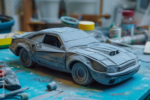 fashioning a plasticine car with detailed features