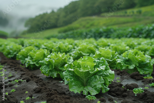 Fresh green cabbage growing on the field