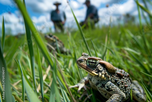 toads navigating through tall grass with an ecologist tracking movement