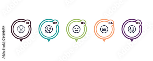 outline icons set from emoji concept. editable vector included sneezing emoji, tongue out emoji, without mouth, stress quiet icons.