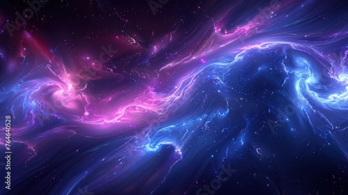 Fractal starscape abstract background. Vast, nebulous space with swirling patterns of blues and pink