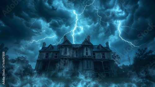 Haunting Mansion Under Ominous Storm-Swept Skies Ignites Supernatural Intrigue
