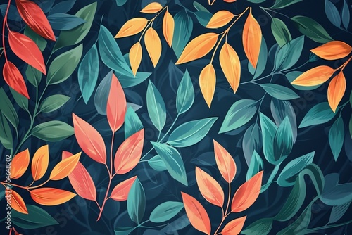 Plant leaves background, floral pattern for wallpaper, color schema --ar 3:2 --tile Job ID: c2cdf01c-6567-4781-9caf-96c8d61d0583