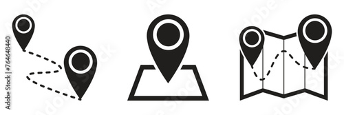 Map and location icon set. map path distance. GPS position, map route, navigation symbols. transparent vector.