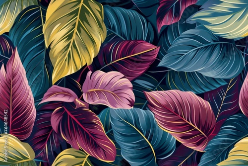 Tiled plant leaves background, floral pattern for wallpaper, modern color schema