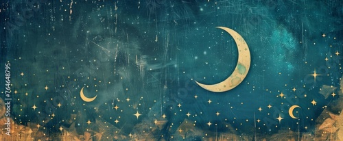 Vintage Starry Sky with Constellations and Crescent Moon background