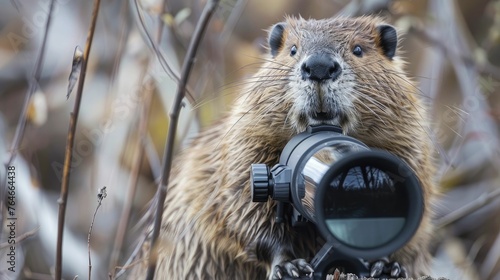 Observing through a telescope, a beaver strategizes future projects, epitomizing forward-thinking in business growth.