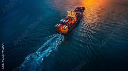 A cargo ship carrying containers across the ocean