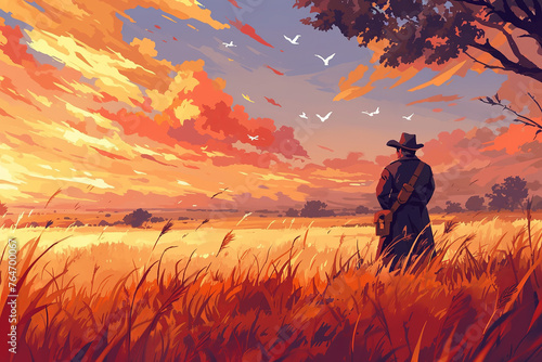 grassland with a cowboy