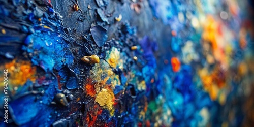 Closeup Abstract Rough Colorful Dark Blue Art Painting Background