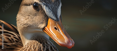 A close-up image of a duck featuring a remarkably long beak