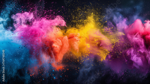Colorful powder explosion on black background