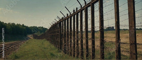 Old DDR border fence. Generative AI.