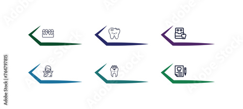 outline icons set from dentist concept. editable vector included brackets, cavity, mint gum, breath, white teeth, dental folder icons.