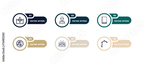 outline icons set from education concept. editable vector included archimedes principle, reading book, binding, parasites, basic rainbow, microphone with stand icons.