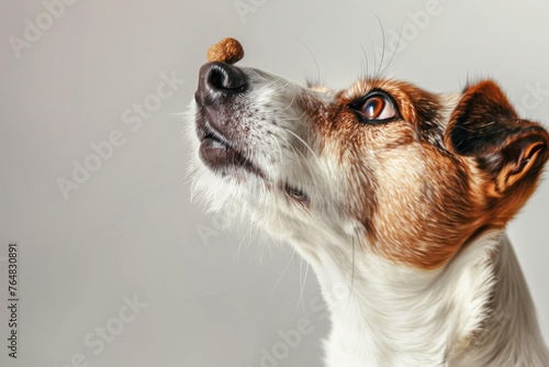 A dog showing incredible self-restraint as it patiently waits for a command, treat balanced on its snout