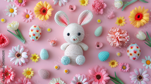 Easter crochet bunny background. 