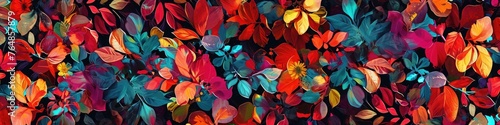 an abstract and seamlessly flowing floral vine pattern, featuring a rich palette of colors that effortlessly intertwine.