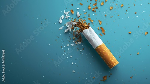 Shattered cigarette on a blue background