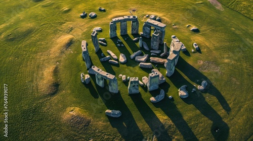 Aerial view of famous Stonehenge ancient mystery site in England UK.