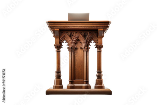 Illuminated Elegance: Wooden Pulpit Aglow.