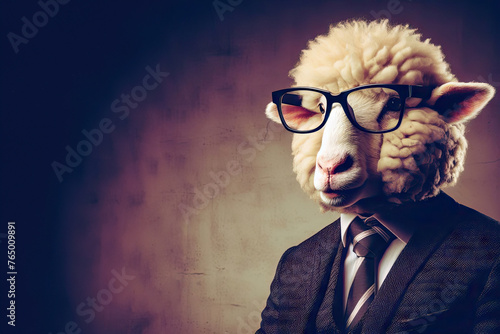 sheep wearing glasses and suit anthropomorphic