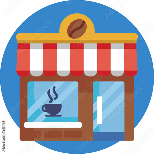 An elegantly designed storefront icon adorned with a steaming coffee mug, evoking the warmth and aroma of a bustling cafe.
