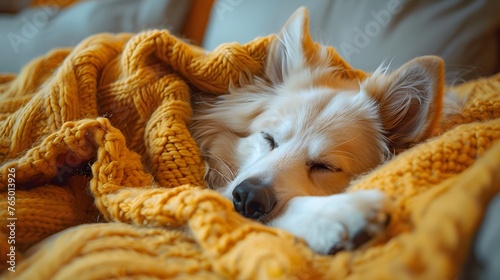 husky dog sleeping on Cozy Sofa